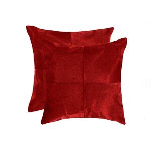 Natural Home Decor Torino Cowhide Pillow | 2-Piece | Red | 18"x18"